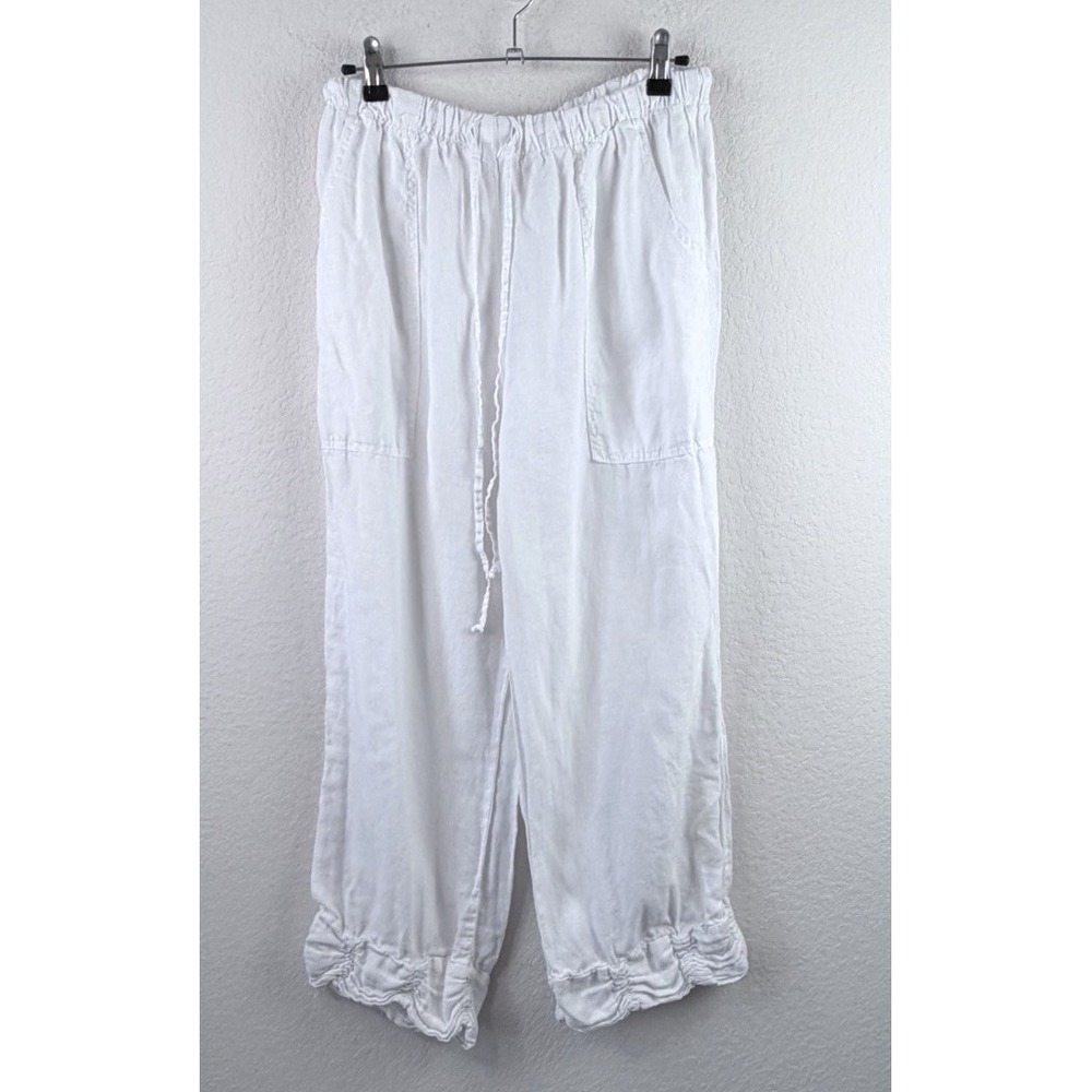 La Fixsun Linen Pants Women S White Wide Leg Ruched Hem Lagenlook Made USA